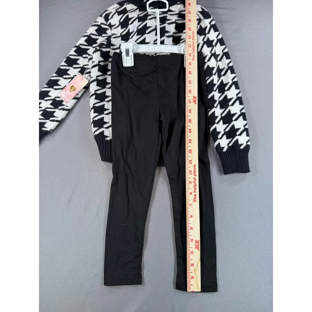 NWT Btween Girls Houndstooth Cardigan Leggings and Hair Clips 3pc Set Size 5